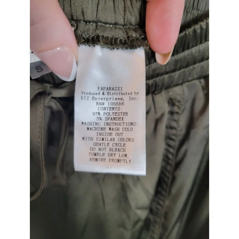 Paparazzi Satin Cargo Jogger Pants Size S Green